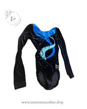 Load image into Gallery viewer, Gymnast leotard - long sleeve - black and blue with strass - Turnanzuege Lessel - size 128 cm