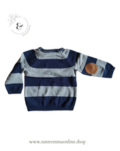 Load image into Gallery viewer, blue and grey striped sweater with patches on the elbows - boy - 100% cotton - H&M - spring and autumn Tante Emma Online