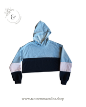 Load image into Gallery viewer, Short hooded sweatshirt with black and pink stripes - Shein - cotton - girl - 11/12 years