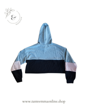 Load image into Gallery viewer, Short hooded sweatshirt with black and pink stripes - Shein - cotton - girl - 11/12 years
