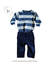 Load image into Gallery viewer, set baby sweater and pants - White and blue striped sweater Brums 100% cotton- blue pants Baby Gap 100% cotton - size 6/12 months Tante Emma Online