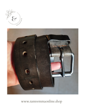 Load image into Gallery viewer, black belt in real leather - Blue rip - woman Tante Emma Online