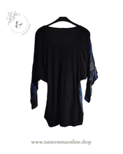 Load image into Gallery viewer, Long sleeve maxi t-shirt - blue and black pattern - boat neckline - Desigual - size S