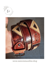 Load image into Gallery viewer, belt in real leather and true reptile - brown, beige and dark brown - woman Tante Emma Online
