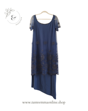 Load image into Gallery viewer, elegant blue long dress for ceremony - tulle and flowers - viscosa and poliester Tante Emma Online