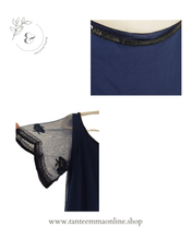 Load image into Gallery viewer, elegant blue long dress for ceremony - tulle and flowers - viscosa and poliester Tante Emma Online