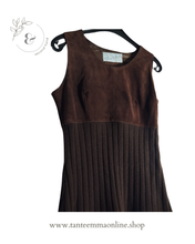 Load image into Gallery viewer, Sleeveless dress in leather and wool - autumn winter - brown - size 40
