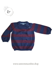 Load image into Gallery viewer, Striped sweater with patches on the elbows - blue and bordeaux - boy - spring autumn - 100% cotton - 9/12 months - H&M Tante Emma Online