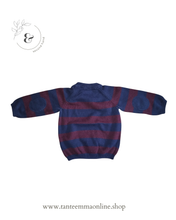 Load image into Gallery viewer, Striped sweater with patches on the elbows - blue and bordeaux - boy - spring autumn - 100% cotton - 9/12 months - H&M Tante Emma Online