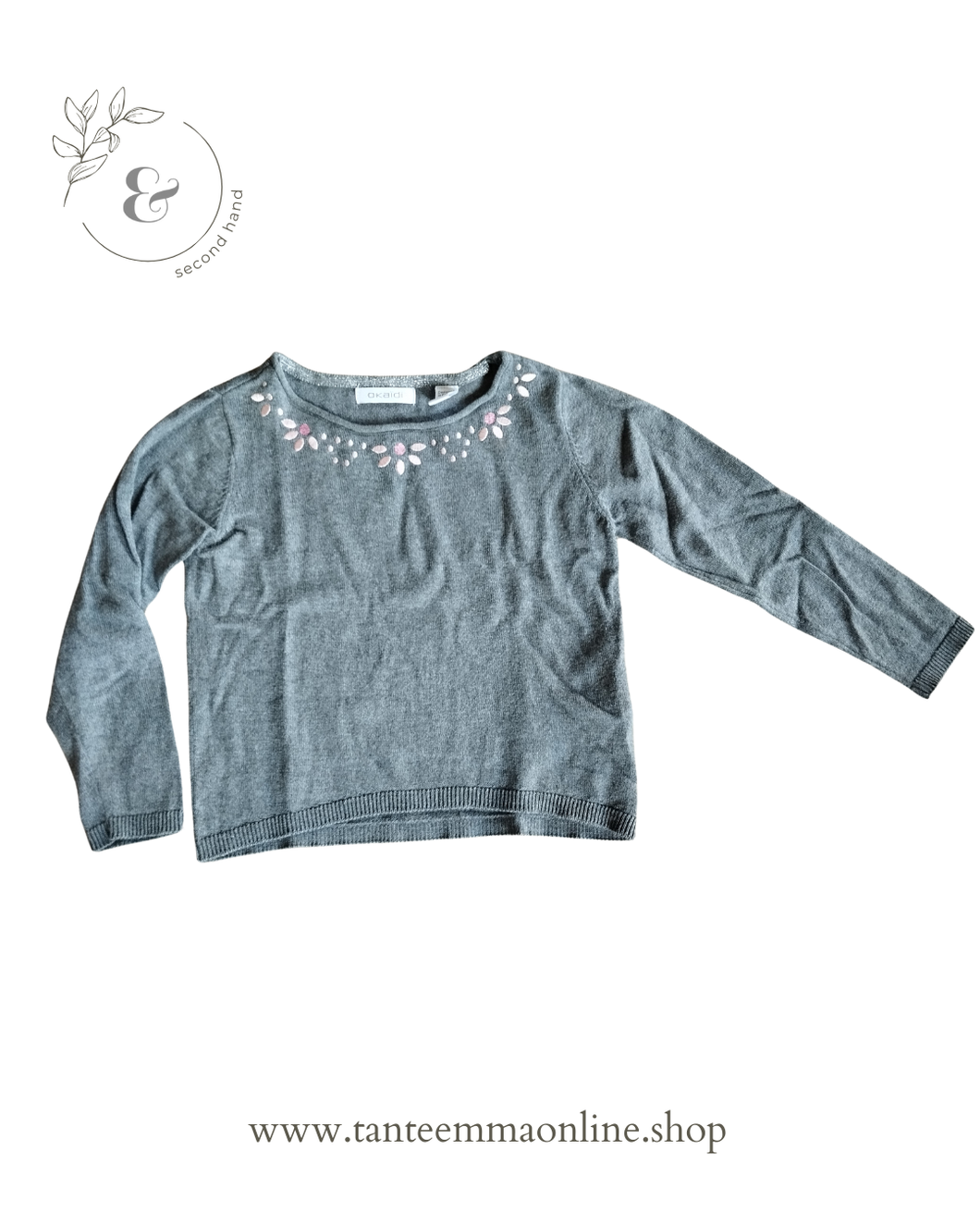 Maglione con decorazione a fiori - Grigio - Okaidi - bambina - 4 anni - 104 cm