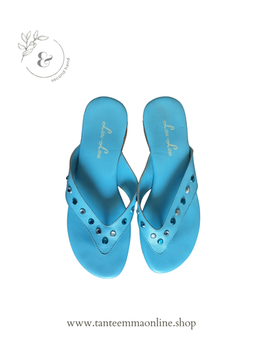 Flip Flops in turquise leather - summer - size 38 - Lou Lou Tante Emma Online