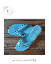 Carica l&#39;immagine nel visualizzatore di Gallery, Flip Flops in turquise leather - summer - size 38 - Lou Lou Tante Emma Online
