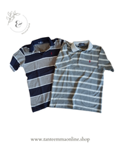Load image into Gallery viewer, Set of 2 T-shirt Polo - striped - white and grey - blue and grey - boy - size M - Polo Ralph Lauren

