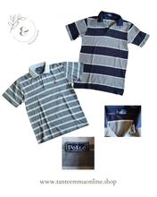 Load image into Gallery viewer, Set of 2 T-shirt Polo - striped - white and grey - blue and grey - boy - size M - Polo Ralph Lauren

