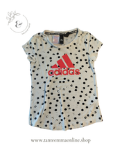 Carica l&#39;immagine nel visualizzatore di Gallery, T-shirt Adidas - bianca con pois neri - cotone - bambina - 9/10 anni
