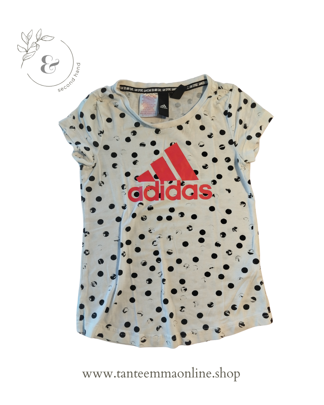 T-shirt Adidas - bianca con pois neri - cotone - bambina - 9/10 anni