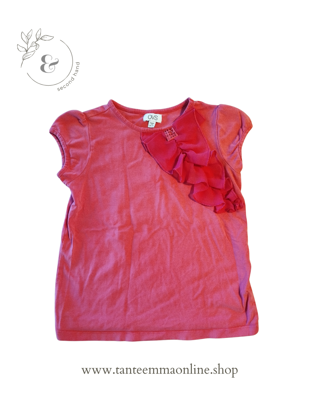 Pink fuchsia t-shirt with ruffle - cotton - Ovs - girl - 7/8 years