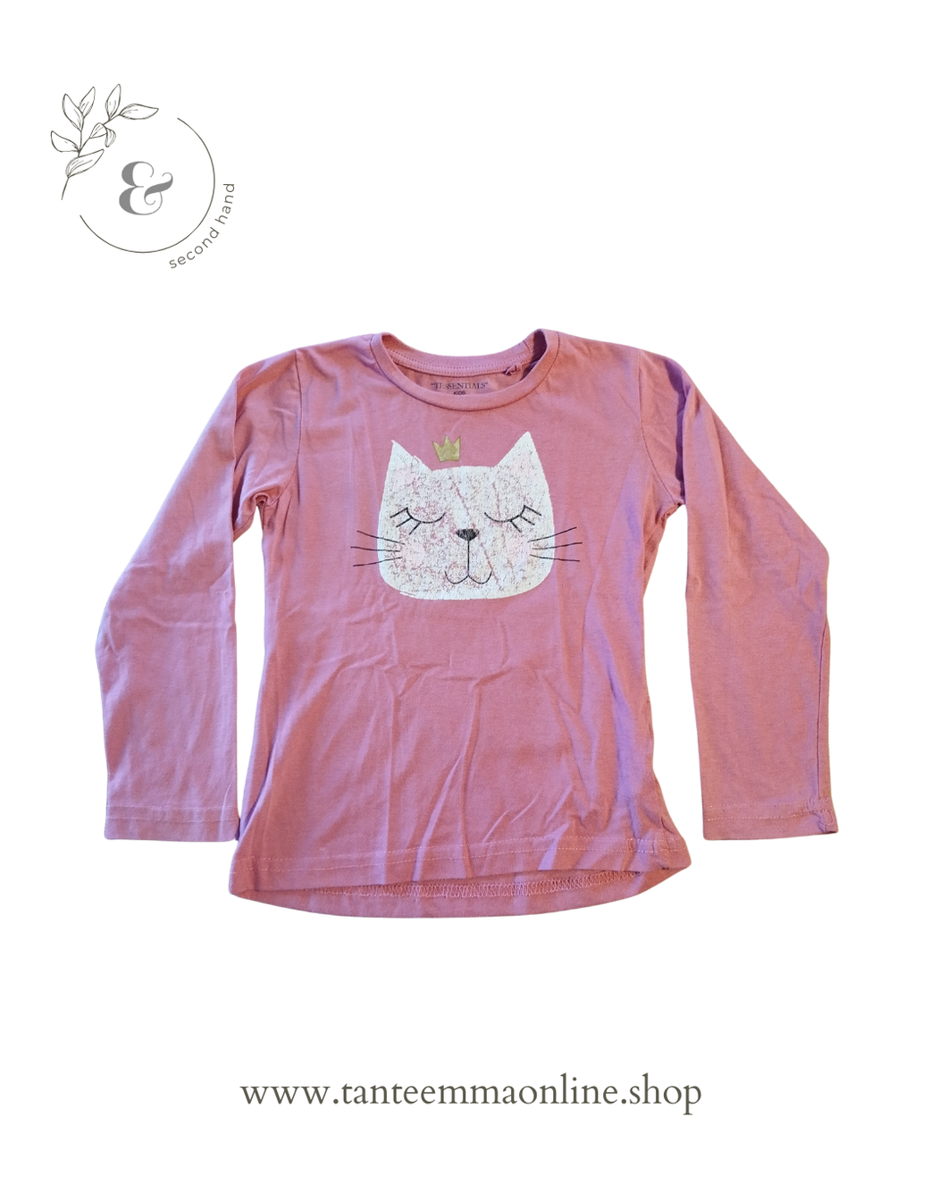 T-shirt manica lunga - rosa - gatto - cotone - 7/8 anni - 128 cm