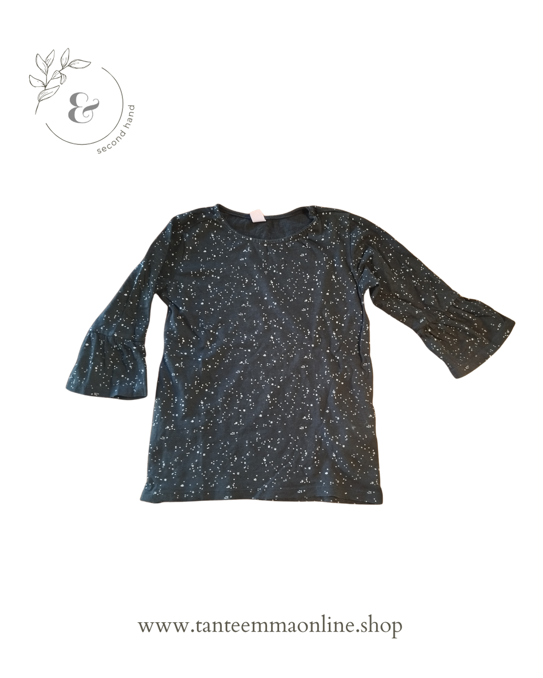 T-shirt manica lunga - nera con pois bianchi - bambina - cotone - 7/8 anni