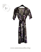 Load image into Gallery viewer, Short sleeve mini dress - fantasy pattern - violet, black, brown - Sinequanone - size XS
