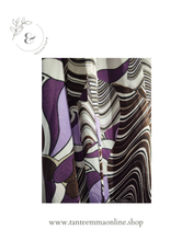 Load image into Gallery viewer, Short sleeve mini dress - fantasy pattern - violet, black, brown - Sinequanone - size XS
