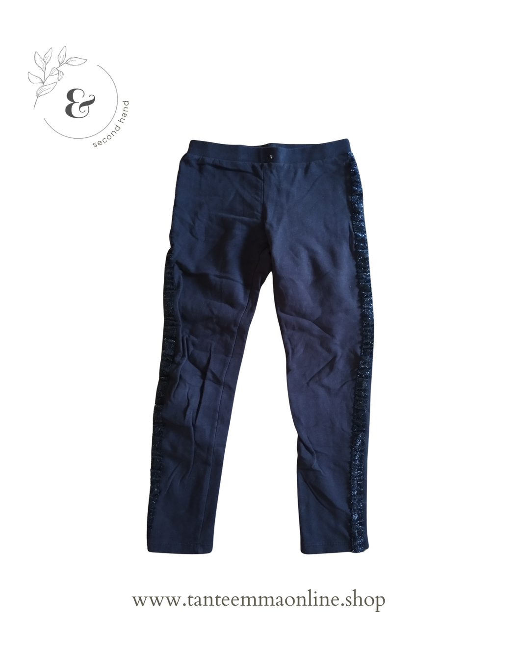 Leggins - nero con striscia di strass - primavera autunno - cotone - taglia 7/8 anni 128 cm