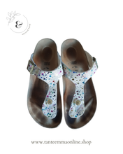Load image into Gallery viewer, Flip flops - Birkenstock - original - white with small colored dots - summer - used - size 37
