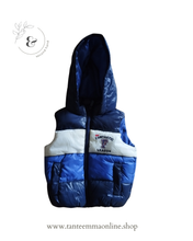 Load image into Gallery viewer, Down jacket - Sleeveless with hoodie - striped dark blue, white and light blue - boy 9/12 months - Fagottino Ovs
