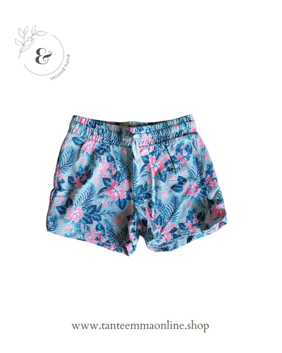 Shorts - grey with floreal fantasy - fuchsia pink, blue - girl - summer - cotton - ovs - 7/8 years Tante Emma Online